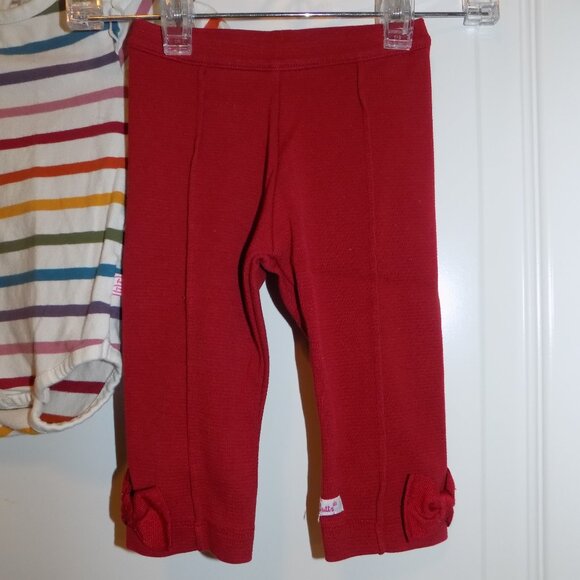 RUFFLE BUTTS 6-12M Cream Multi-color Striped Bodysuit Red Bow Leggings 2pc Set - Picture 2 of 5